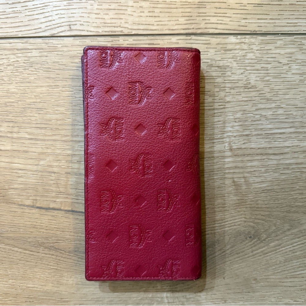 MCM Red Embossed Leather Wallet